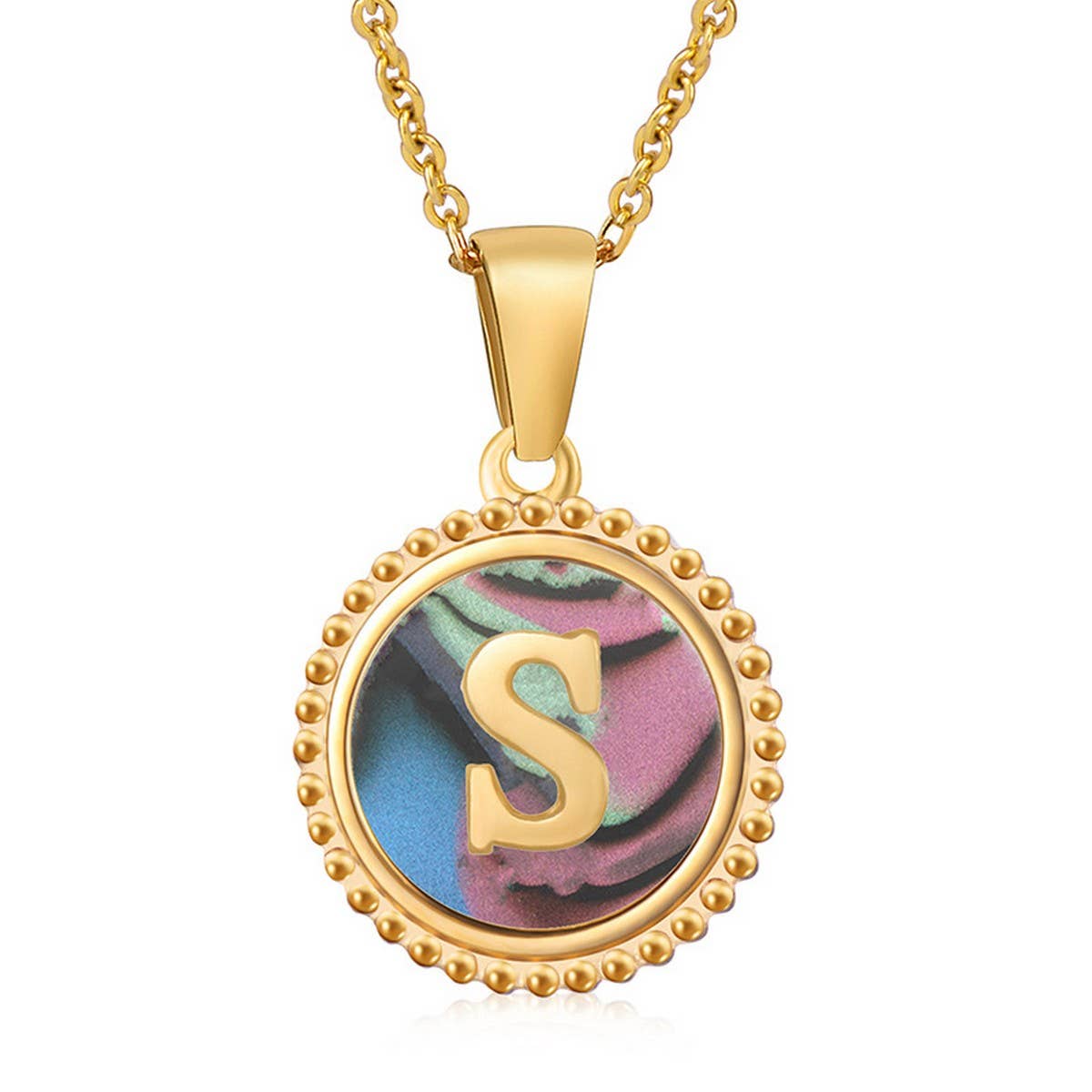 Round Colorful Shell Letter Necklace