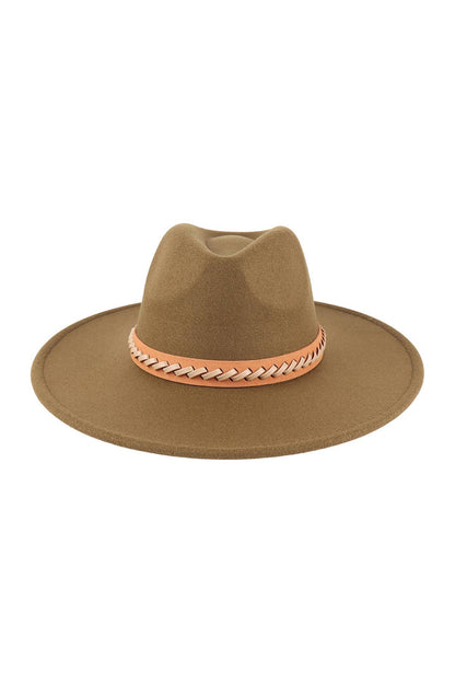 Felt Brim Hat With Leather Braided