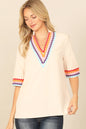 V-Neck Mandarin Collar Wave Half Sleeve Top