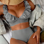 High-Waisted V-Neck Ruffled Bikini Swimsuit_CWMW0200