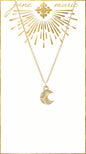 16" Gold Moon with Rays on Gold Chain Necklace, 3" Ext.