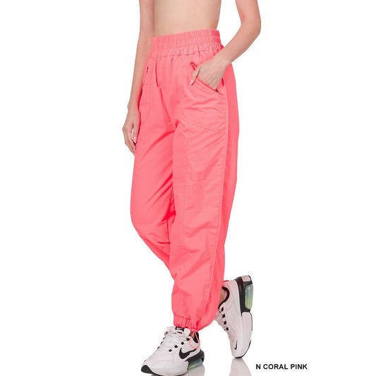 Neon Coral Parachute Joggers