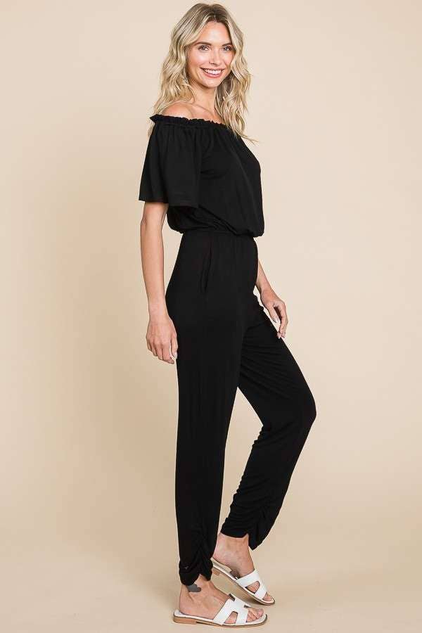 Off Shoulder Peasant Jumpsuit: XL, DESERT