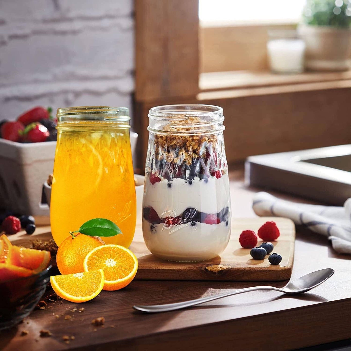 Flute Shaped Mason Jars 16 oz with Airtight Lids and Bands