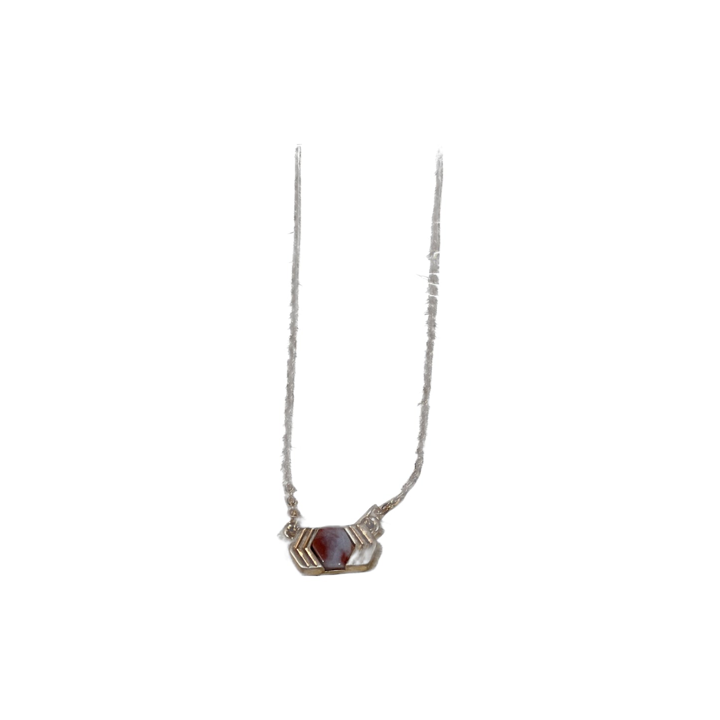 Chevron, stone chain necklace, matte, gold/red stone