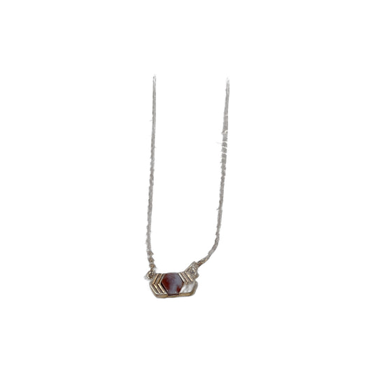 Chevron, stone chain necklace, matte, gold/red stone