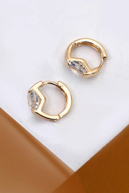 BRASS MINI HUGGIE RHINESTONE HOOP EARRINGS