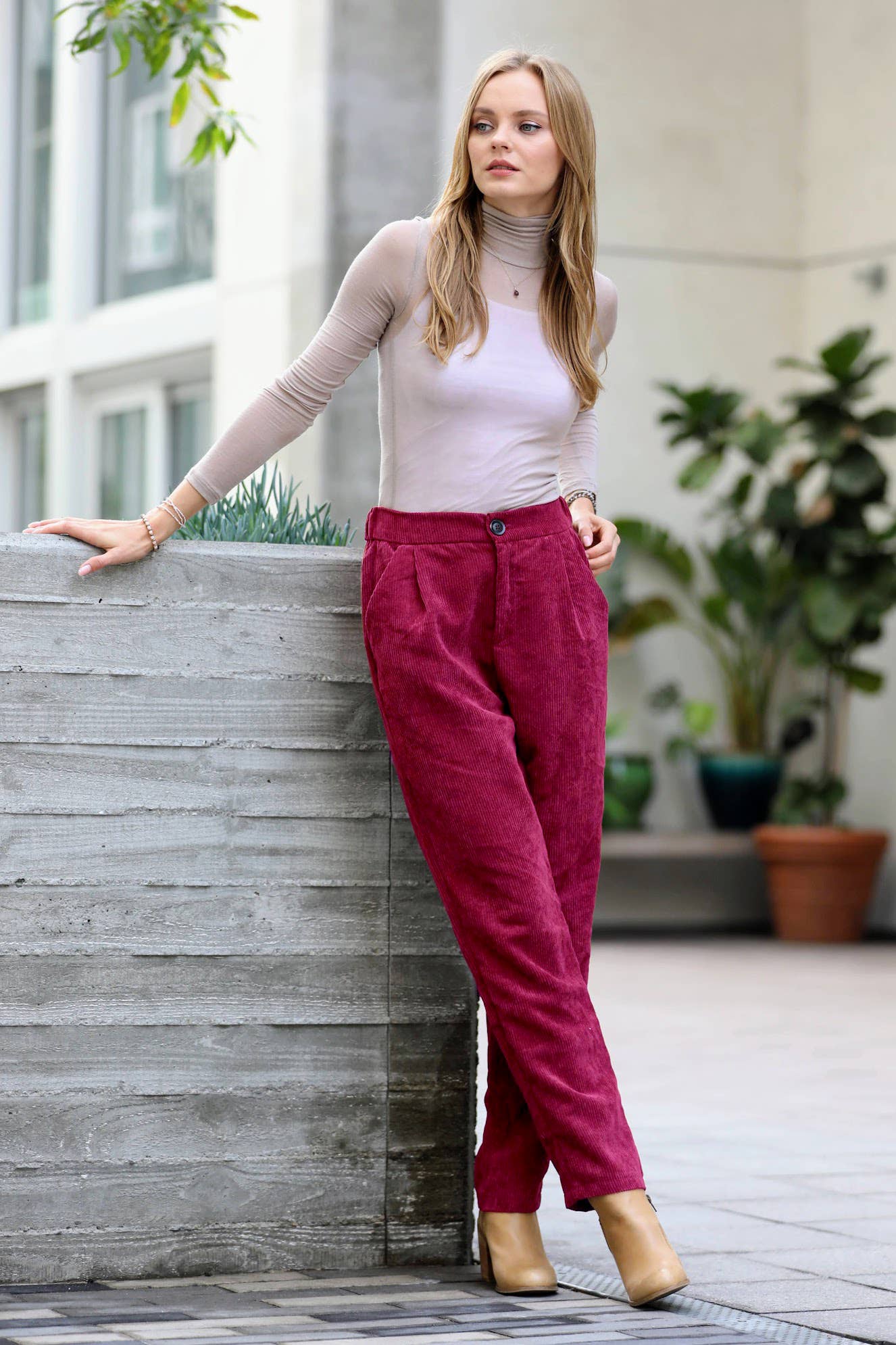 High Rise Corduroy Pants With Pockets