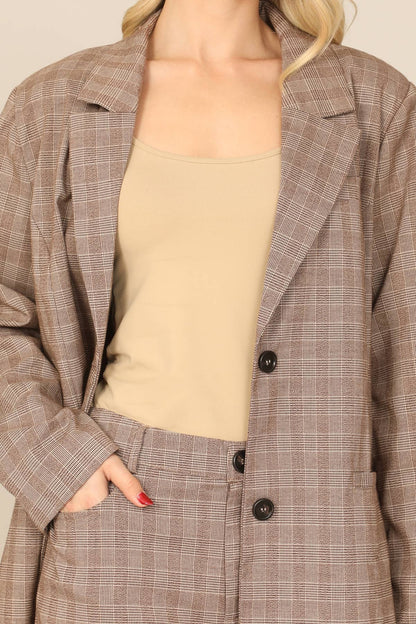 Plaid Button Detail Jacket & Pants Set