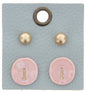 Gold Studs & Light Pink Stamped Initial "L" Disk Earring