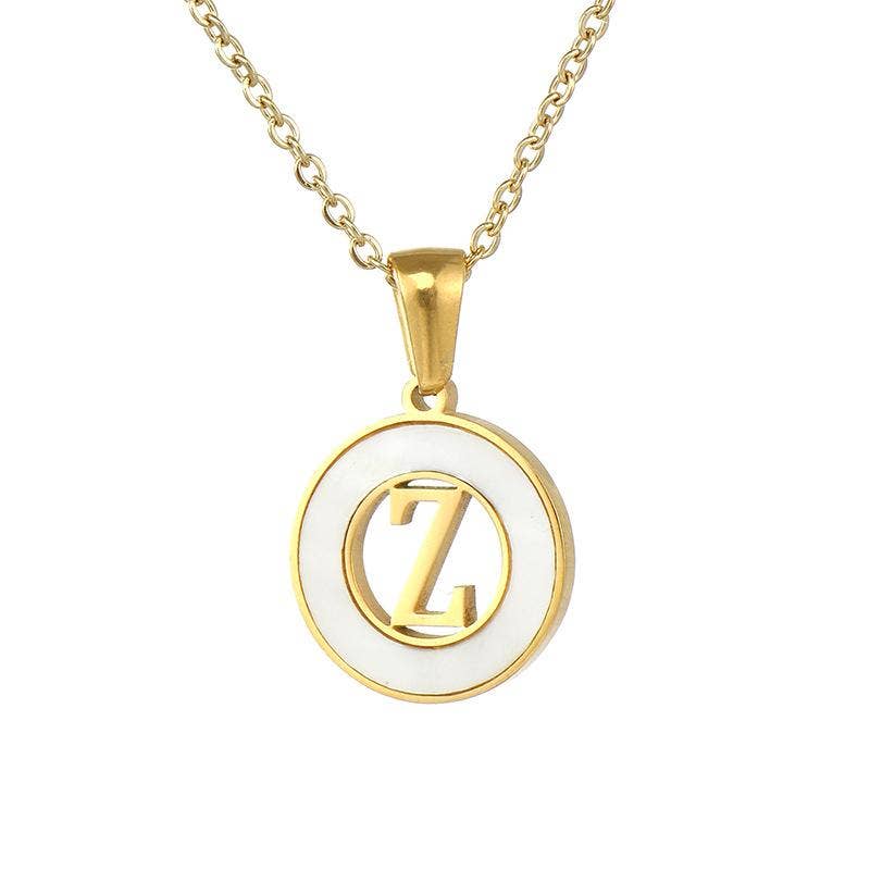 Circular Hollow Shell Initial Pendant Gold Plated Necklace: P