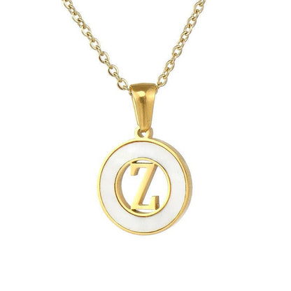 Circular Hollow Shell Initial Pendant Gold Plated Necklace: P