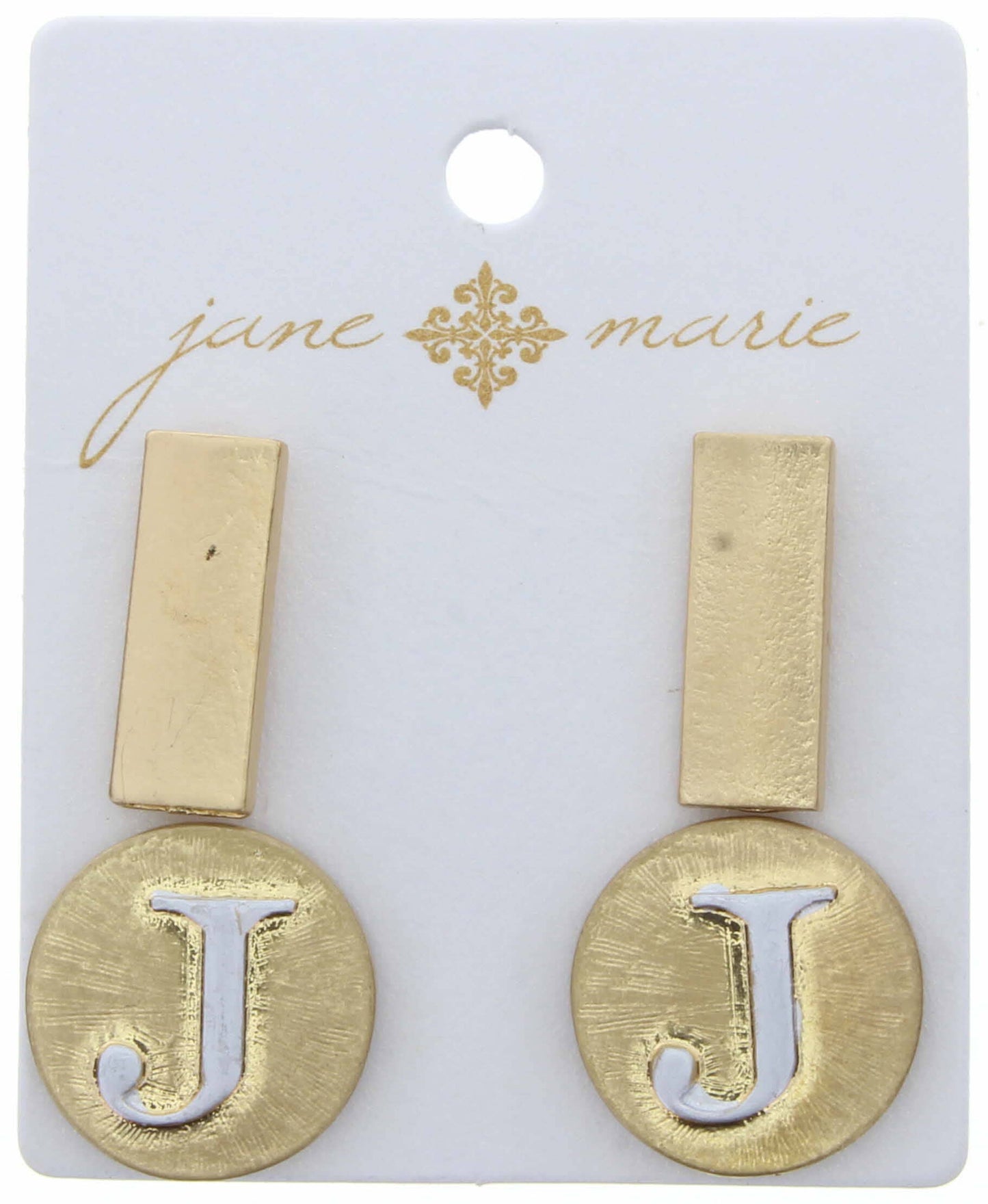 Stud "J" Set, 2-Tone Disc and Gold Rectangle Earring