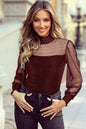 Sheer Dotty Long Sleeve Ribbed Velvet Bodysuit