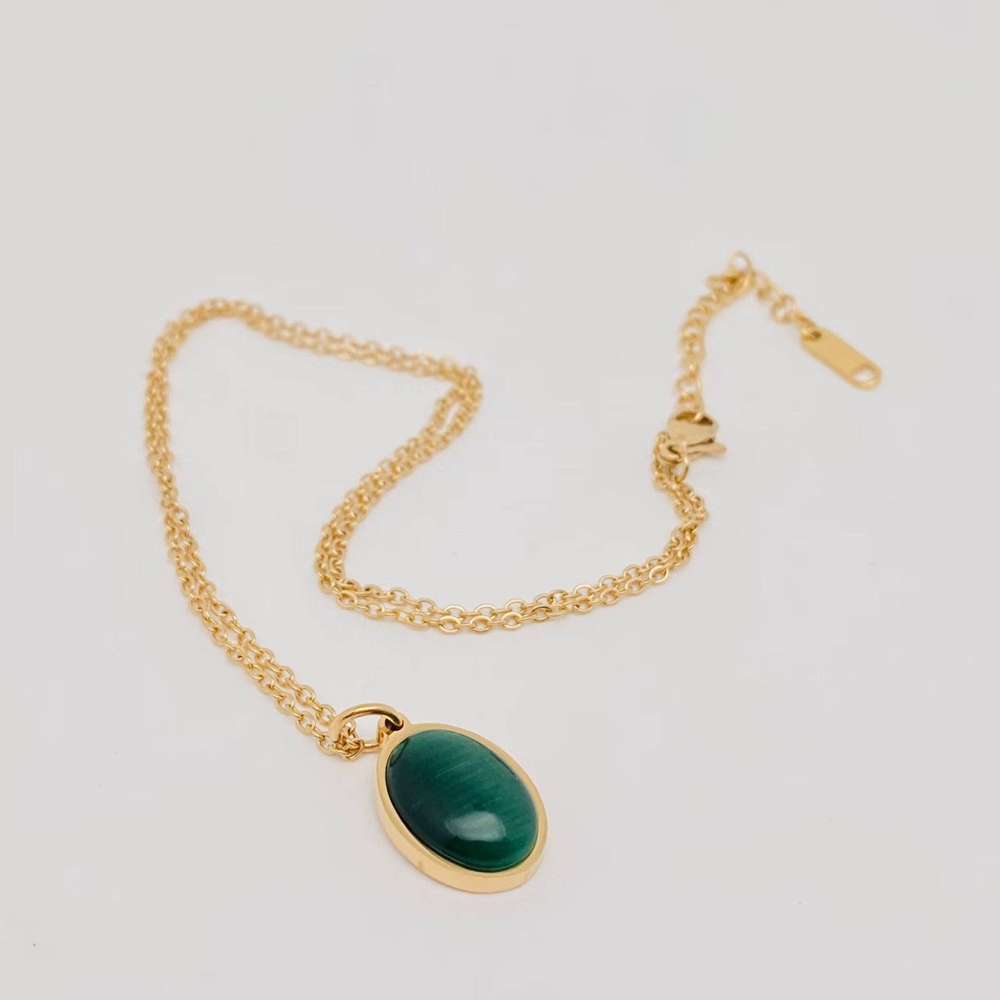 Oval Green Zircon Stainless Steel Pendant Necklace