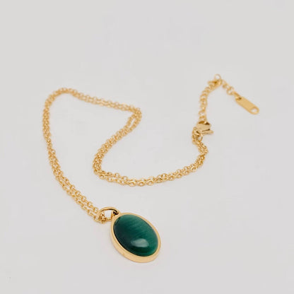 Oval Green Zircon Stainless Steel Pendant Necklace