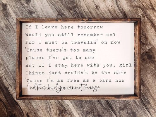 Freebird Lyrics Lynyrd Skynyrd Wooden Framed Sign