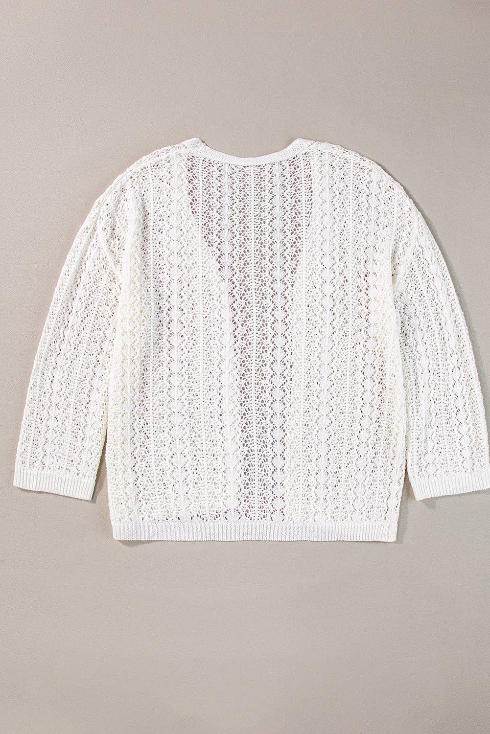 White Hollow Knit Drop Shoulder Cardigan