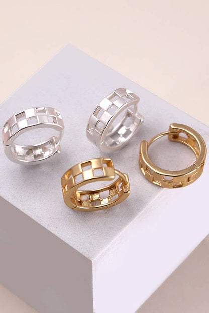 mini cutout checker hoop Huggie earring