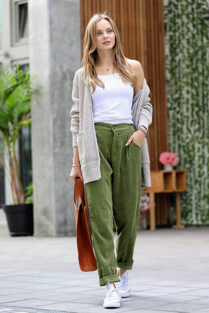 High Rise Corduroy Pants With Pockets
