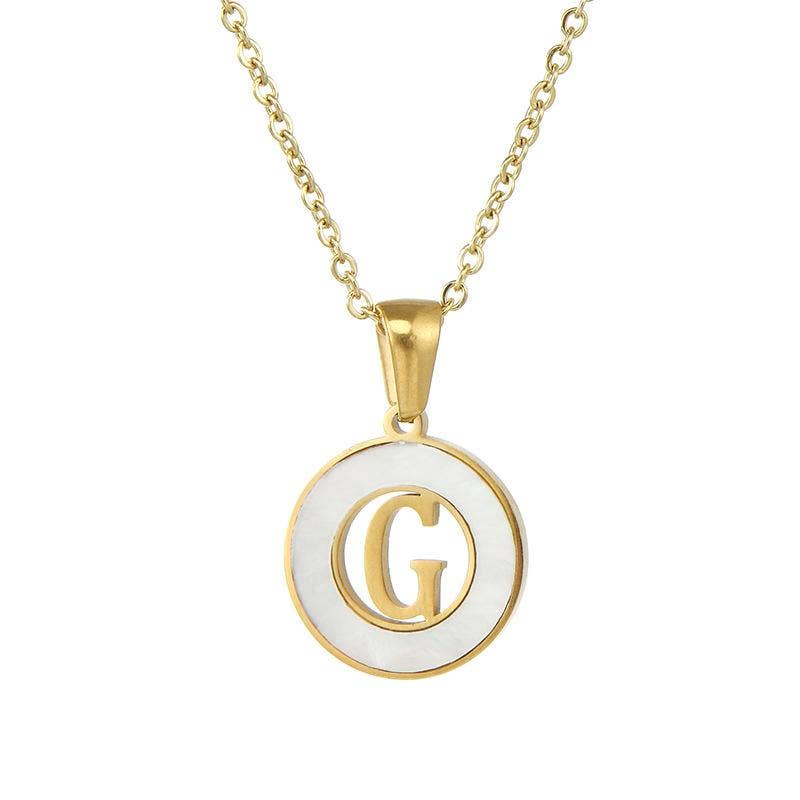 Circular Hollow Shell Initial Pendant Gold Plated Necklace: C