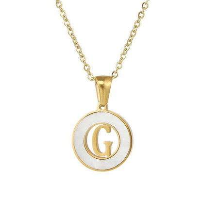 Circular Hollow Shell Initial Pendant Gold Plated Necklace: C