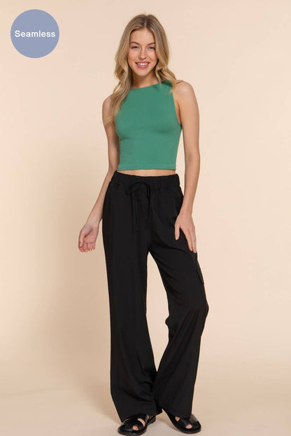 Boat Neck Crop Seamless Rib Tank Top