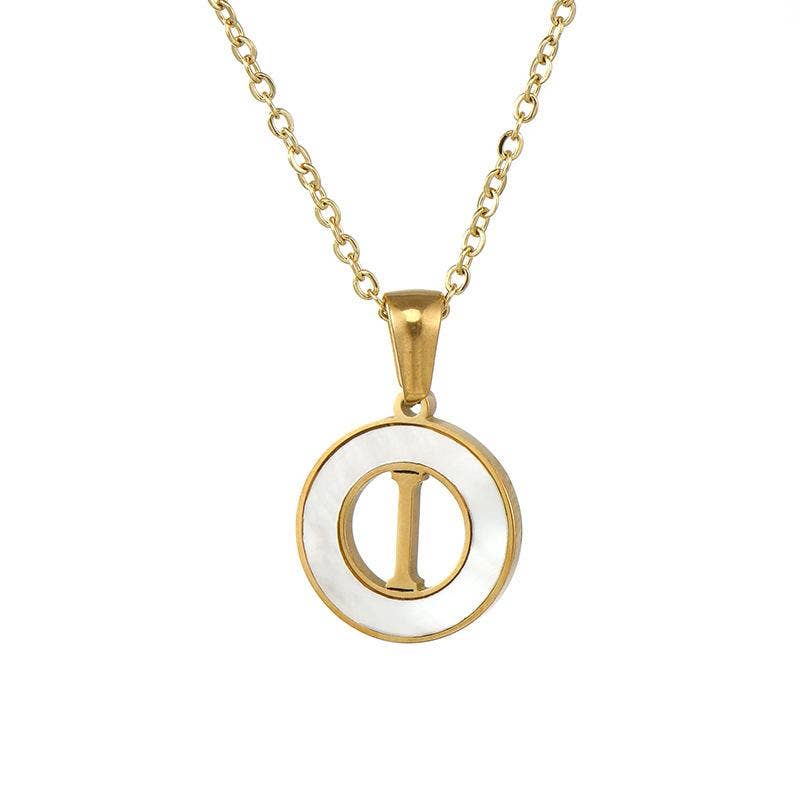Circular Hollow Shell Initial Pendant Gold Plated Necklace: P