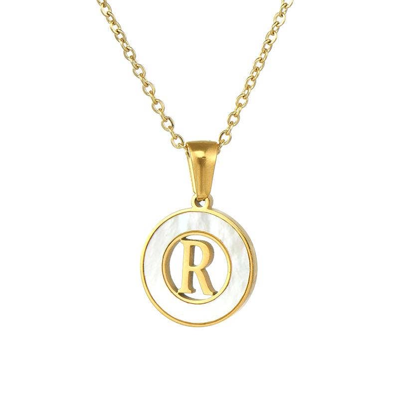 Circular Hollow Shell Initial Pendant Gold Plated Necklace: P