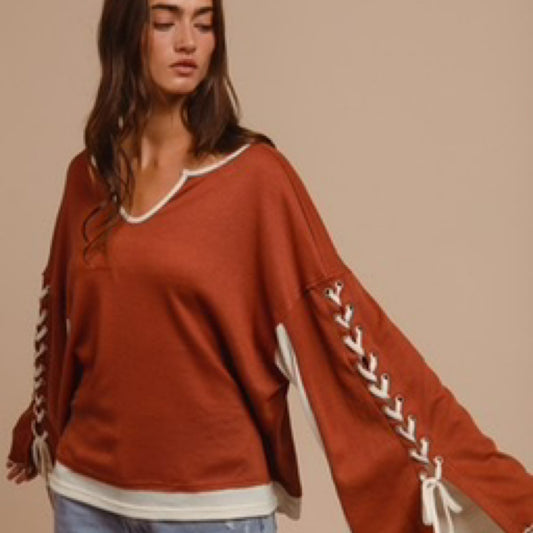 Bibi contrast eyelet detailed casual top