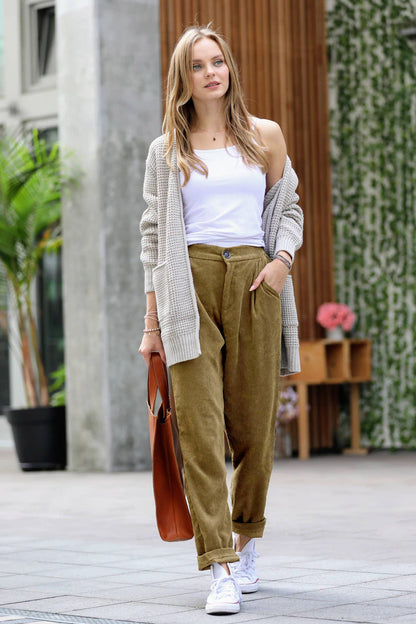 High Rise Corduroy Pants With Pockets