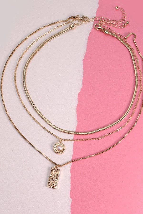 Snake Chain Charm 3 Row Mecklace | 10N3072932