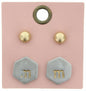 Gold Studs & Grey Stamped Initial "M" Hexagon Earring