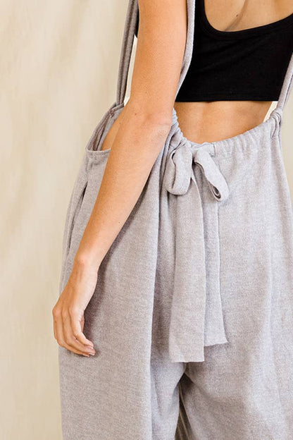 Wide Leg Solid Brushed Adjustable Jumpsuit