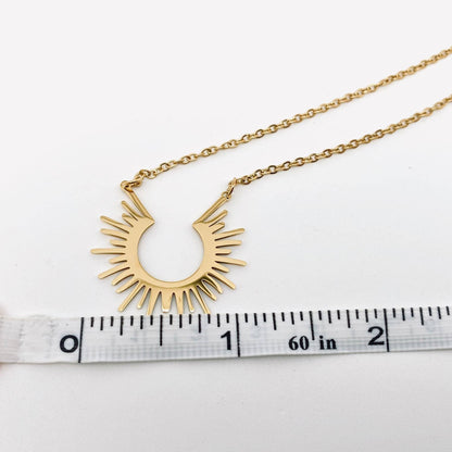 18K Gold Plated Stainless Steel Sunflower Charm Necklace-FGS
