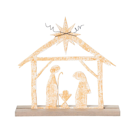Wood 12" Multicolor Christmas Holy Family Table