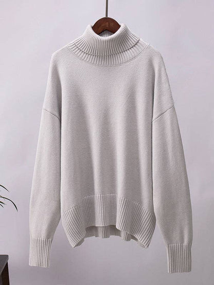 Long Sleeves Loose Solid Color High Neck Knitwear Sweater