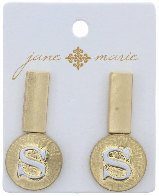 Stud "S" Set, 2-Tone Disc and Gold Rectangle Earring